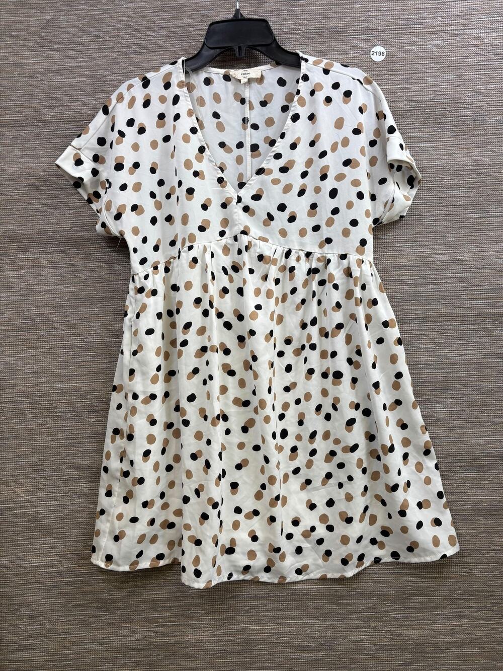 Entro Dress Womens Small White Polka Dot V Neck Short Sleeve Swing Mini Casual